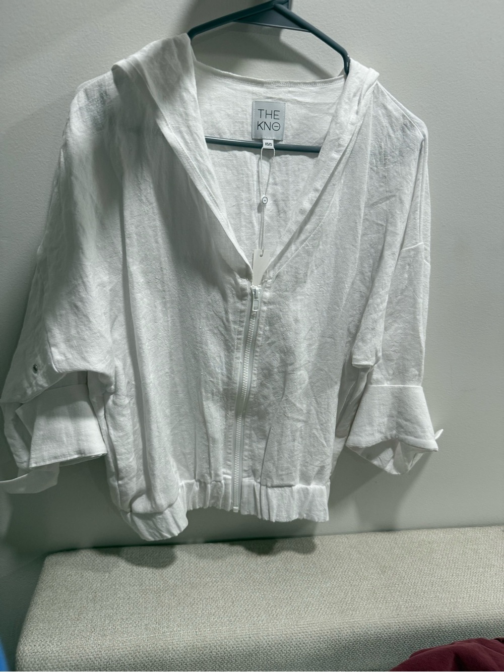 The KNO White Lightweight Zip Hooded Women's Linen Top